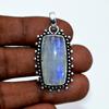 Подвеска из лунного камня «Синий огонь» Натуральный драгоценный камень Серебро 925 пробы Ручная работа Подвеска Подарок для неё