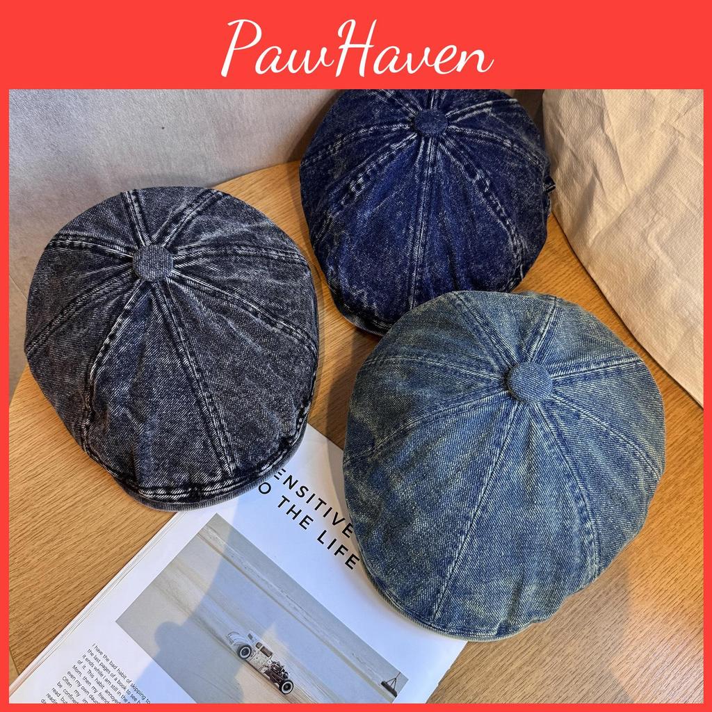 Denim Beret Retro Hat Short Brim Duckbill Cap For Women Casual Wear Street