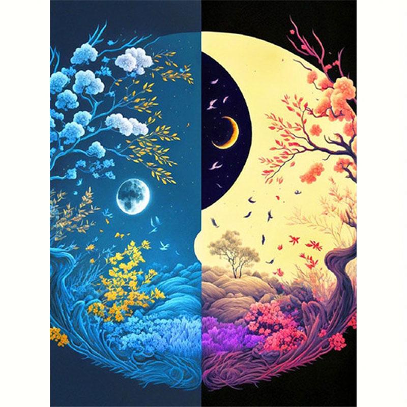 Алмазная картина Пейзаж Полная круглая луна Вышивка крестиком Дерево Мозаика Ремесленный Декор для дома 30x40 см/12x16 дюймов