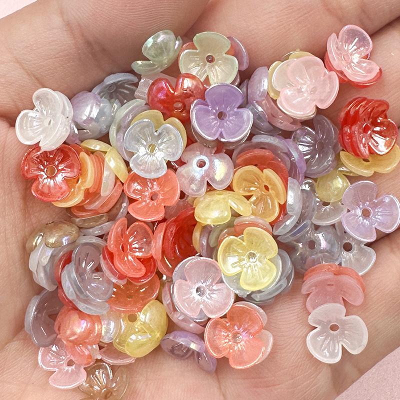 100Pcs 9.5mm Multicolor Small Floral Acrylic Beads  Beaded Material with Hole For DIY Bracelet Necklace Jewelry Making Jewelry Accessory