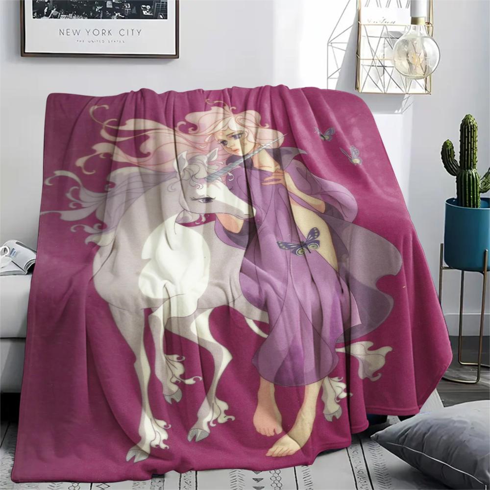 1PC The Last Unicorn Print Flannel Blanket, High quality Comfortable for All Seasons, Home Decor, Warmth and Comfort, Perfect for Christmas Gifts199