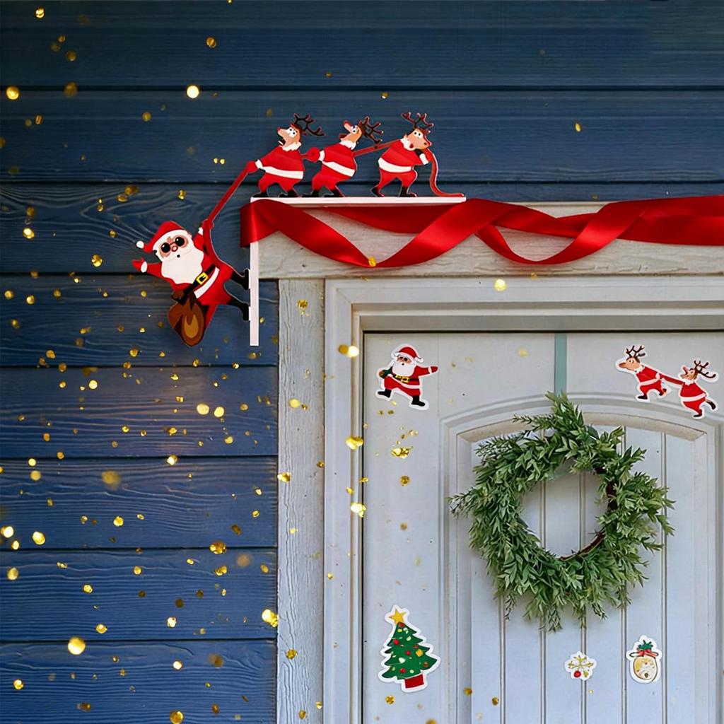 Christmas Decorative Door Corner Sign  Decor Christmas Door Frame Decor Snowman Reindeer Frame Sign Wooden Pendant Decor