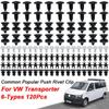 120pcs Set Bumper Push Pin Rivets Car Door Trim Panel Clips Roof Boot Splash Guards Fastener Fixings Kit 120X for VW Transporter T4 T5 T6