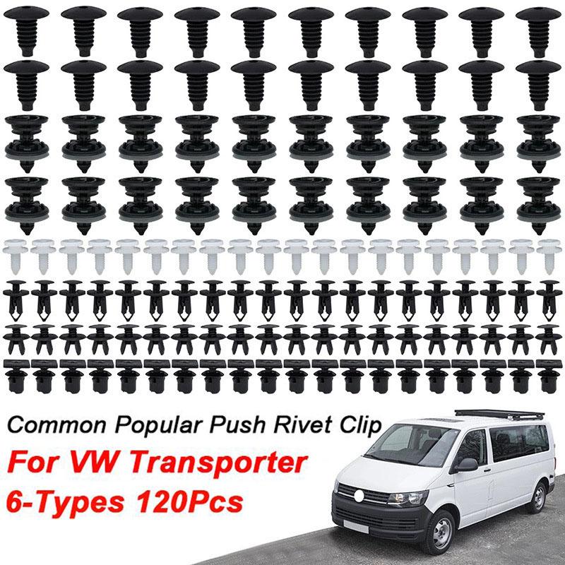 120 шт. набор заклепок для бампера, зажимов для отделки дверей автомобиля, брызговиков на крыше багажника, крепежных деталей, комплект 120X для VW Transporter T4 T5 T6