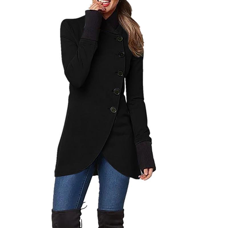 Solid Color Single Button Patchwork Split Hem Long Sleeve Outerwear Coat