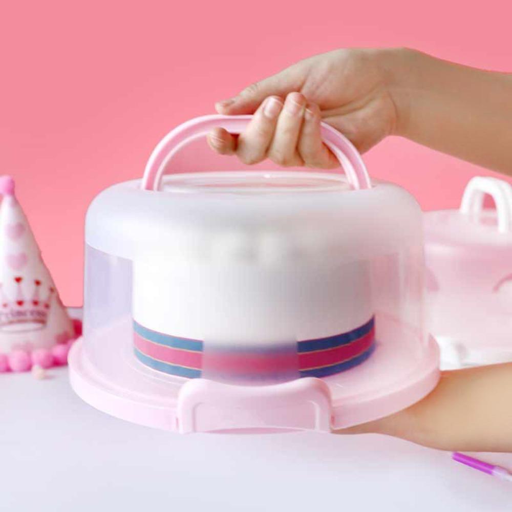 Foldable Handle Cake Container Round Cake Case Food Storage Tray Plastic Cake Box  Picnic