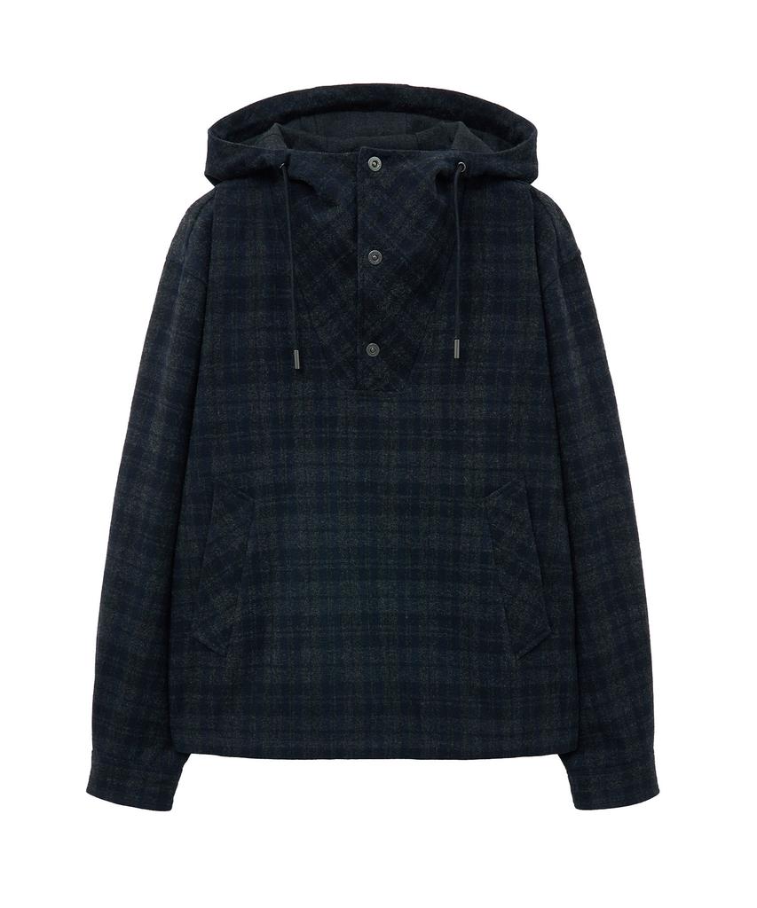 Ungimmick Check Wool Anorak Hoodie (Navy)