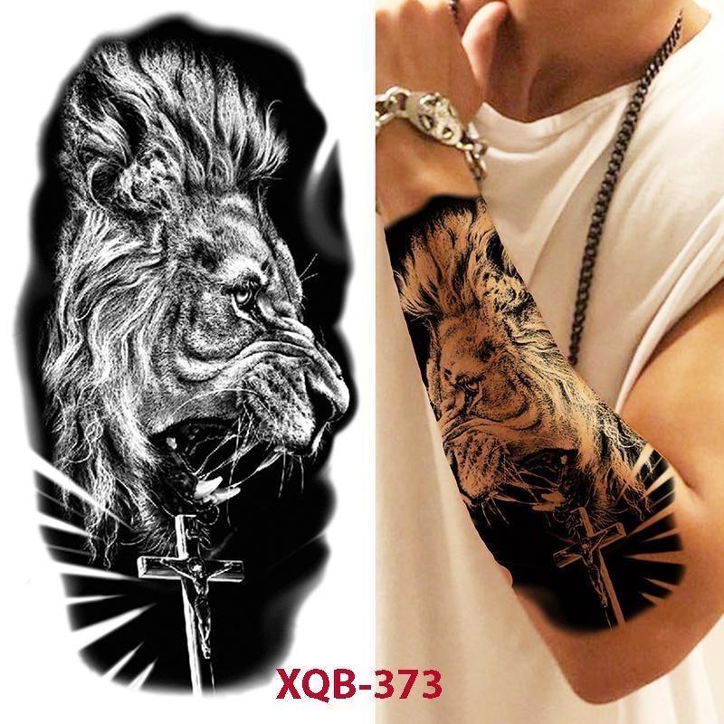 Fake Skull Tattoo Male Lion Wolf Tiger Snake Waterproof Tattoo Sticker Arm Art Fake Tattoo Male
