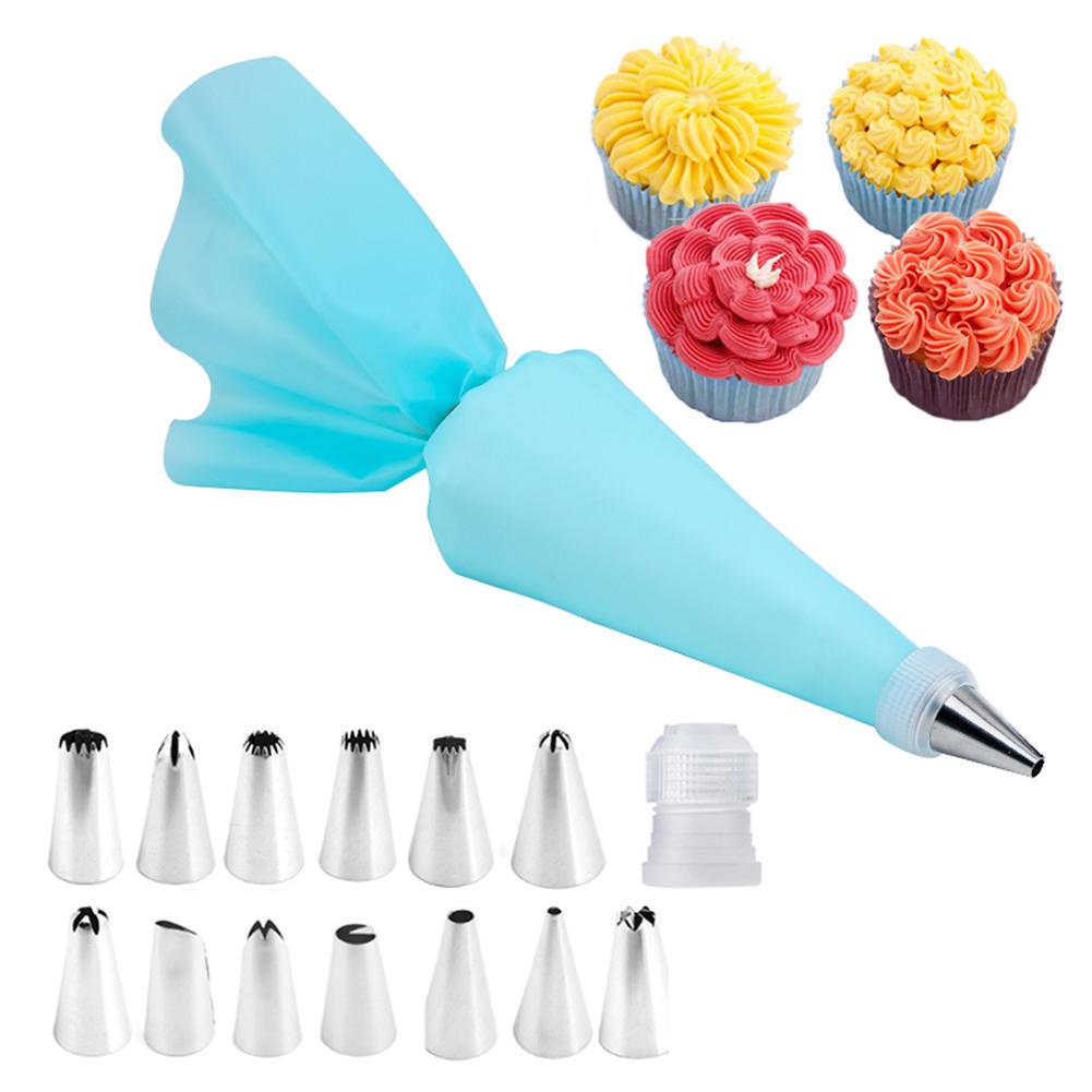16 Pcs 430 Stainless Steel+PP+TPU Reusable Piping Bag Set With Piping Tip Converter Sustainable Professional Accessories For Cakes Baking