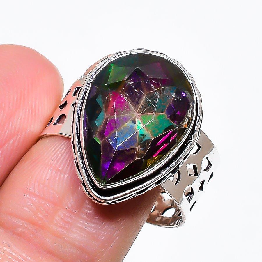 Mystic Rainbow Topaz Gemstone 925 Sterling Silver Jewelry Ring Size 10 KJ-500