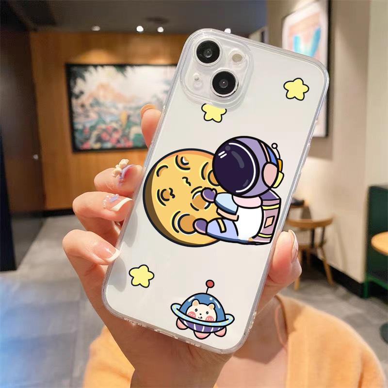 Космонавт милый роскошный прозрачный мягкий чехол для телефона iPhone 15 14 13 12 11 Pro Max XS X XR 7 8 Plus противоударный чехол Fundas