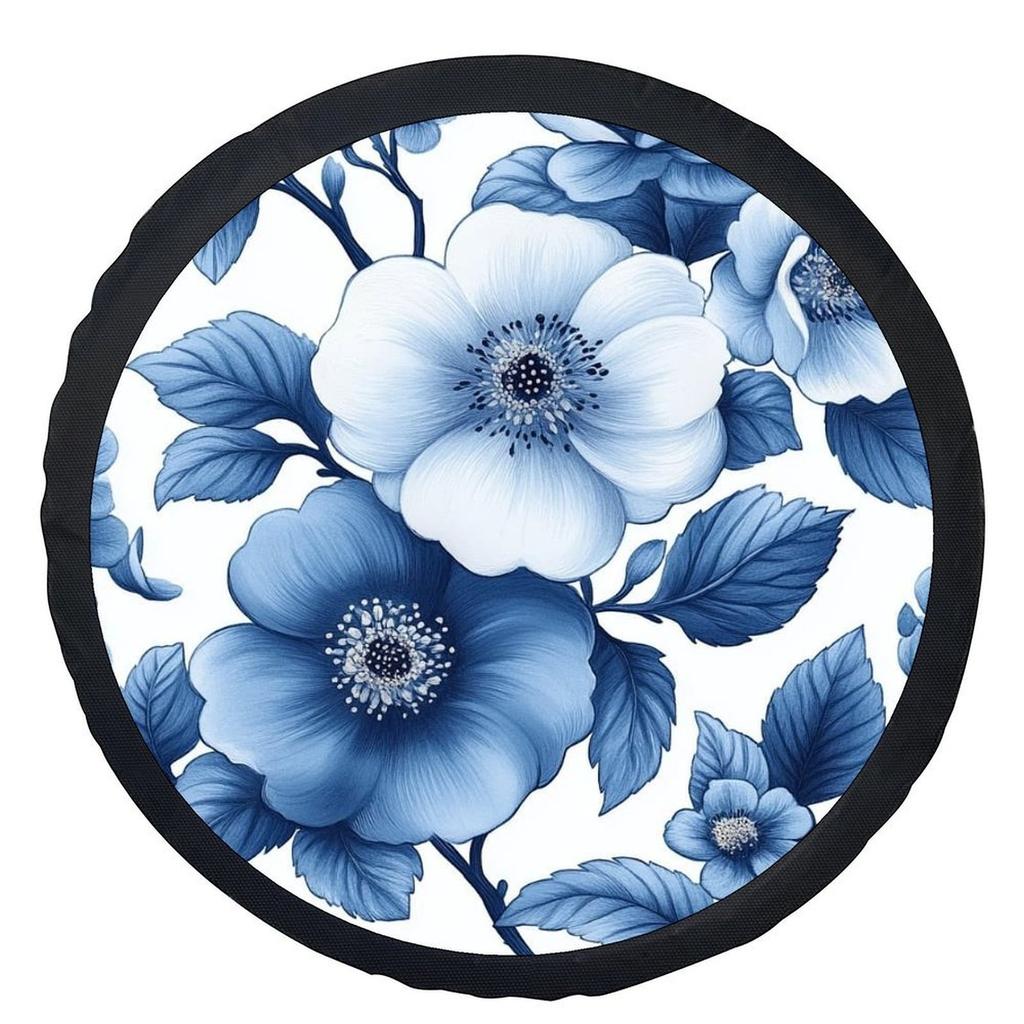 Blue Floral Tire Cover Heavy Duty Dustproof Spare Wheel Cover for Car SUV Truck Protector
