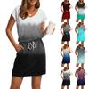 Women's Summer V-neck T-shirt Casual Short Sleeve Drawstring With Pocket Gradient Casual Dresses