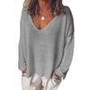Женская футболка с V-образным вырезом и длинным рукавом, свободная футболка, однотонная, дышащая, повседневная, пуловер, топы, повседневная одежда