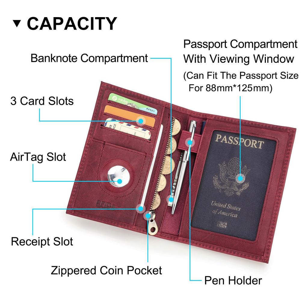 CONTACT'S Genuine Leather Passport Wallet Business Credit Card Holder Anti-lost Travel Purse