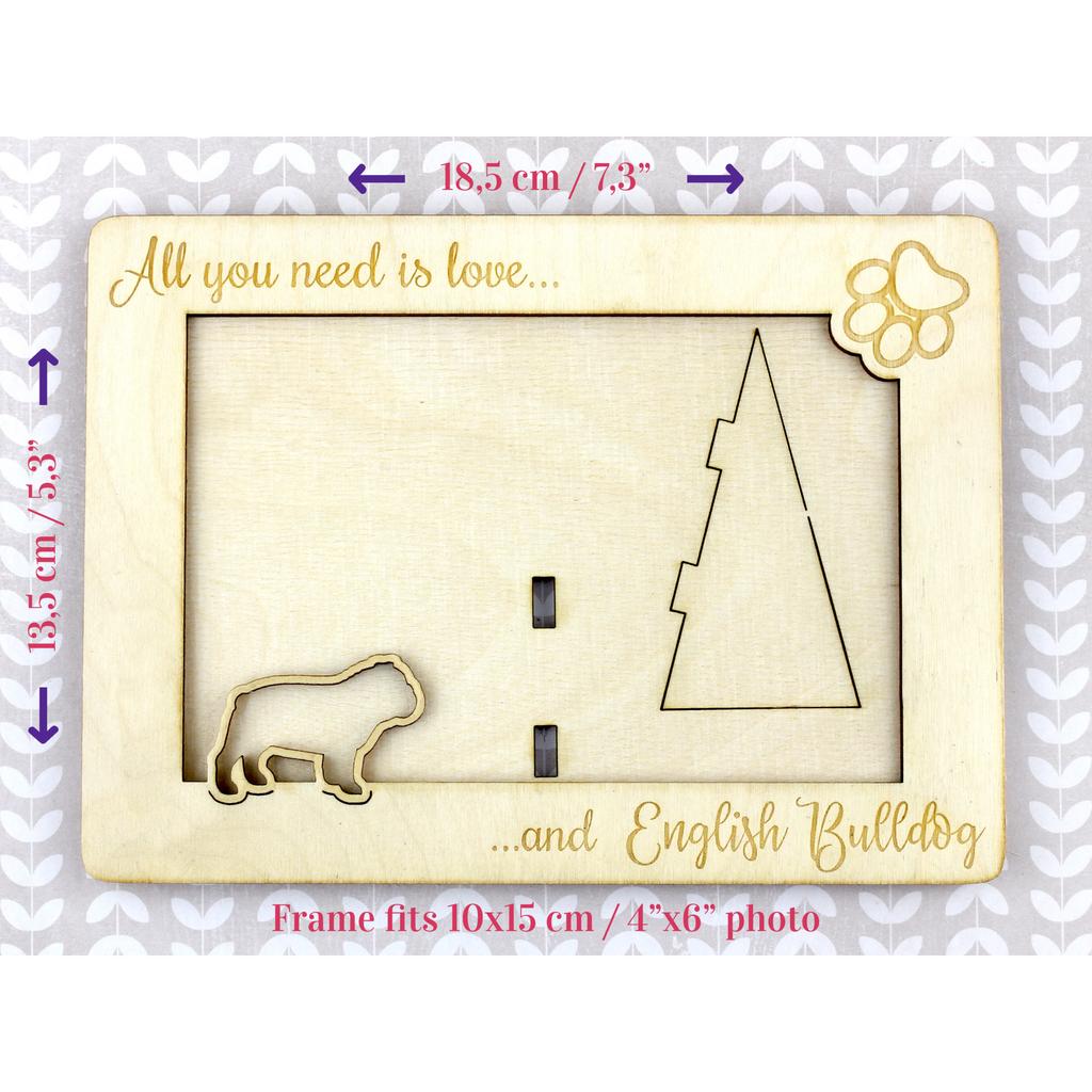 Bulldog, English Bulldog, British Bulldog - Photo frame, engraved wooden frame, a lovely gadget for the dog lover by Art-Dog