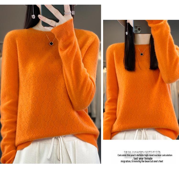 2023 Women's Wool Sweater: Round Neck, Solid Color, Loose Fit Pullover Knitwear