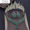 Fashion Green Crystal Bridal Jewelry Sets for Women Wedding Crown Earring Tiaras Necklace Set Prom Bride Jewelry Sets Girls