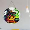 Colorful spooky pumpkin witch hat print Round Wooden Hanging Plaque wall decor front door sign home party autumn holiday ornament gift