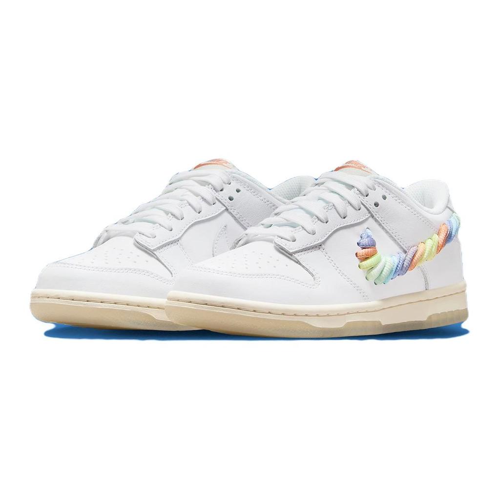 Nike Детские кроссовки Dunk Low PS с радужным кружевом и галочкой, белые многоцветные, темно-пони, FN4862-100
