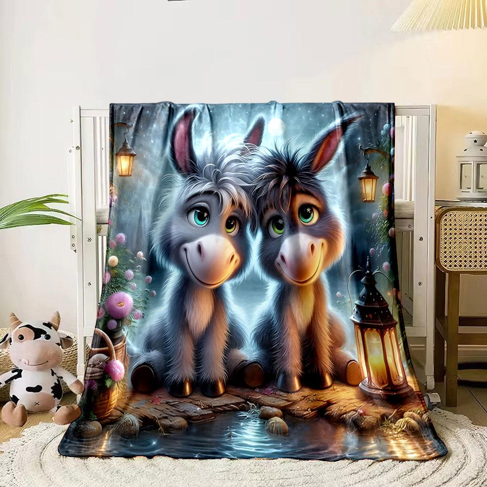 Cute Donkeys Under Moonlit Sky print blanket soft and cozy perfect for the living room bed sofa or a nap,gift