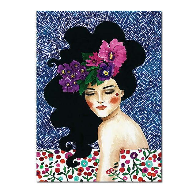 Скандинавская абстрактная девушка, цветок, птица, холст, картина, печать плакатов, винтажная настенная художественная картина для гостиной, домашний декор, Cuadros, без рамки