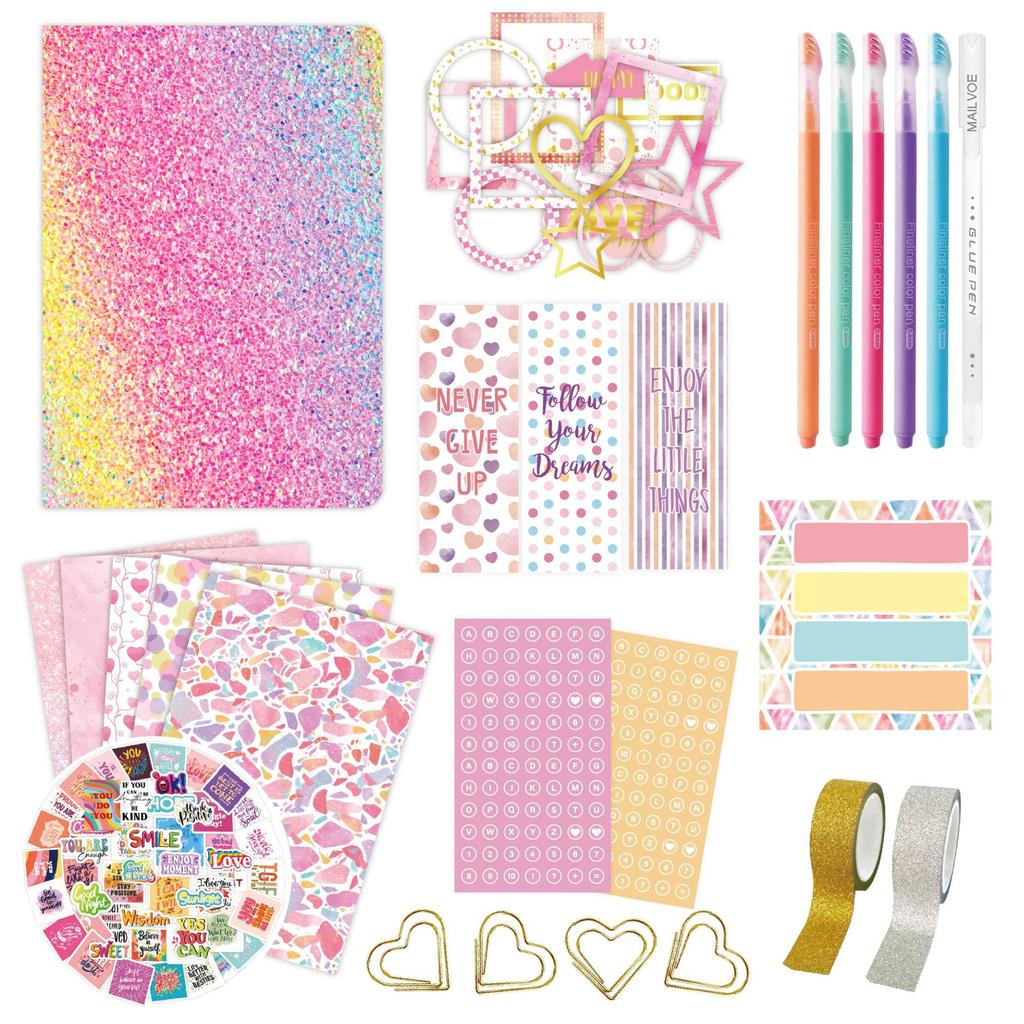 Gold Foil DIY Journal Kit for Girls Ages 4+ Scrapbook Set Kids Craft Diary Notebook Gift