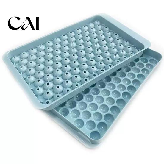 Easy Clean Ice Tray Mini Cube with Bin And Scoop, Small Round Silicone Ball Mold for Coffee Drinks, Release Stackable Freezer