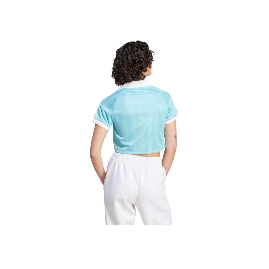 Adidas Originals Clover Logo Print Повседневная футболка с короткими рукавами Женские топы Голубые IR9779