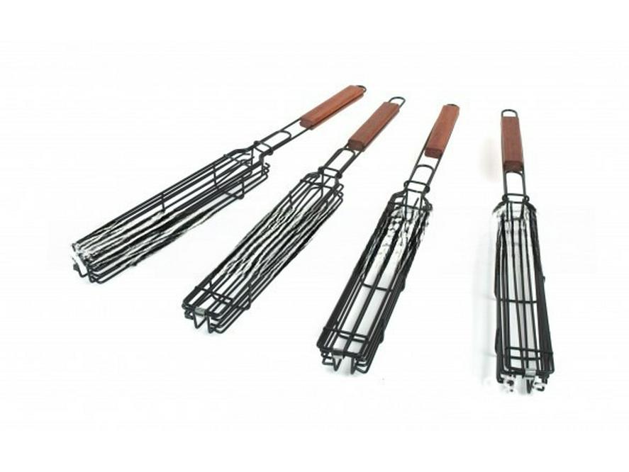 Деревянная ручка, антипригарное покрытие, решетка для барбекю для овощей и сосисок