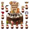 Western Cowboy Themed Birthday Party Decoration Birthday Banner Spiral Pendant Balloon Cake Plug