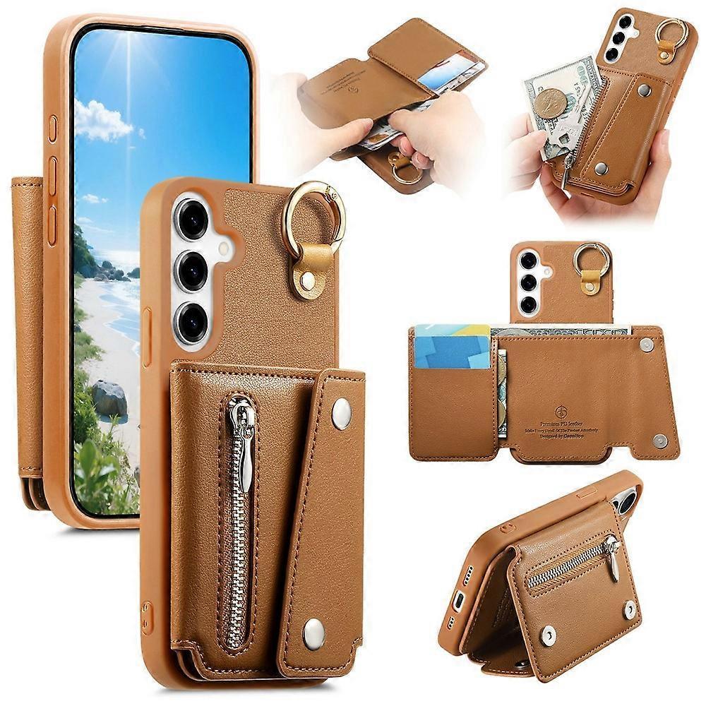 Compatible For Samsung Galaxy A56 5G Case D-Ring Holder Leather + PC + TPU Phone Cover with Wallet Kickstand