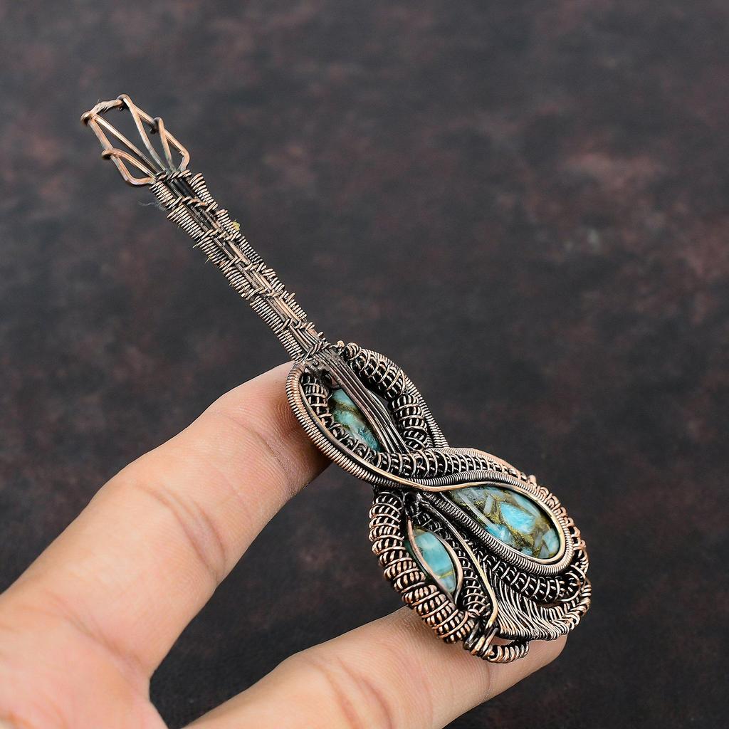 Copper Amazonite Pendant Copper Wire Wrapped Gemstone Jewelry Guitar Pendant Amazonite Handmade Jewelry Copper Wire Pendant Engagement Gift