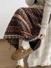 Двусторонняя юбка-фонарик с высокой талией из флиса в стиле Fair Isle для женщин, Осенне-зимняя коллекция