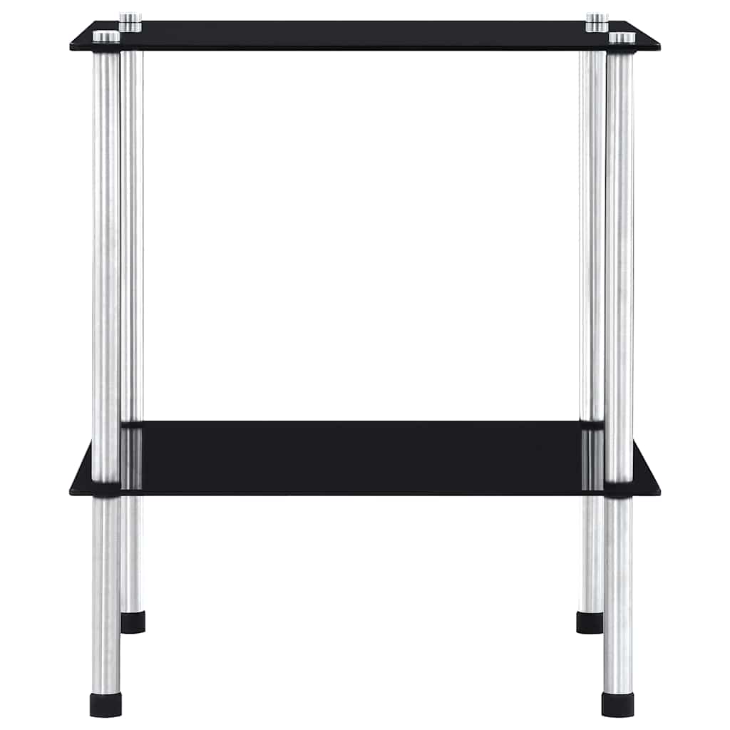 2 Tier Black Glass Shelf 40 x 40 x 47 cm Tempered Glass