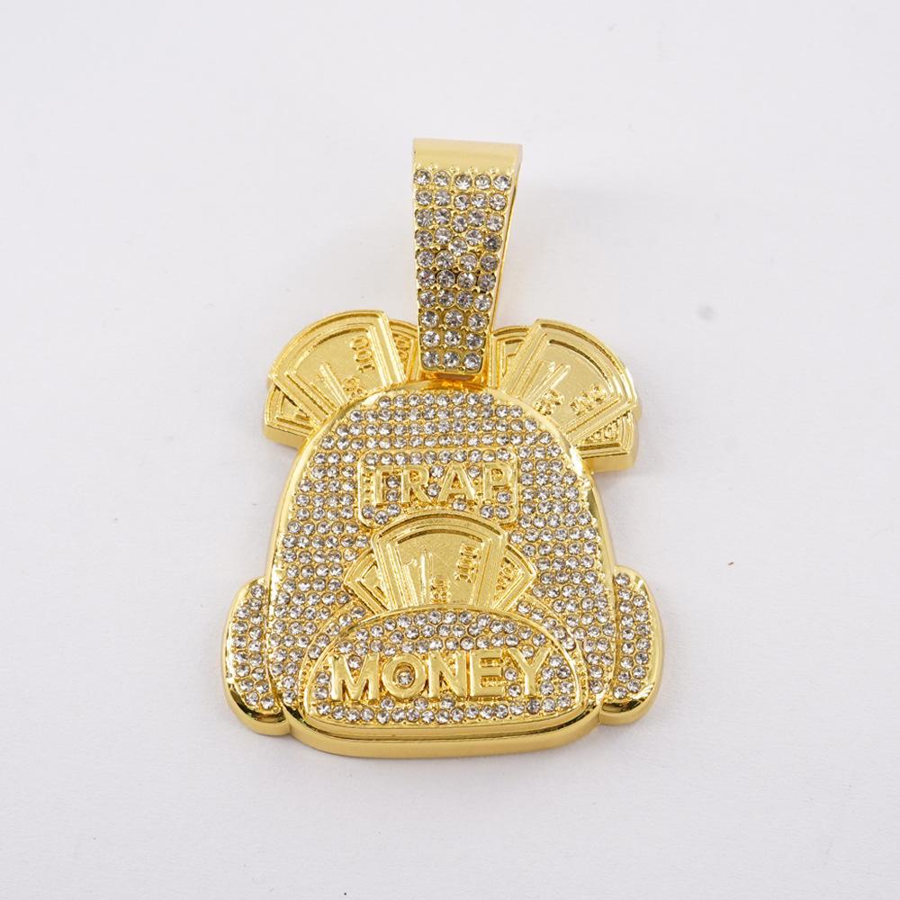 Backpack style hip hop pendant necklace money bag pendant with 5mm twist chain necklace