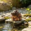 Hippo Fountain Decor Water Spitting Hippopotamus Figurine, Realistic Resin Statue, Animal Weather Resistant Ornament Sculpture for Garden Pond