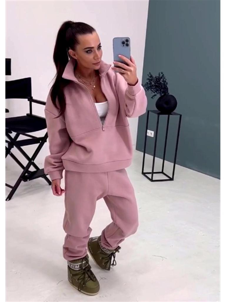 Европейская и американская женская мода Толстовка в японском стиле: Премиальный флисовый однотонный вязаный комплект-двойка, коллекция 2023.