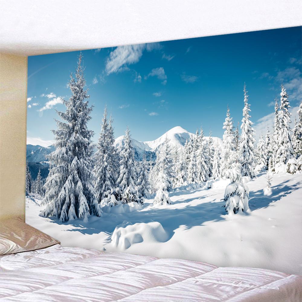 Лес Снег Рождественская елка Психоделическая сцена Домашний декор Художественный гобелен Богемное Таро Красивая стена комнаты