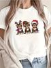Christmas Cat Women's T-Shirt Cute Santa Claus Soft Crew Neck Casual Top Holiday Party Wear Patterned T-Shirt Printed Shirt