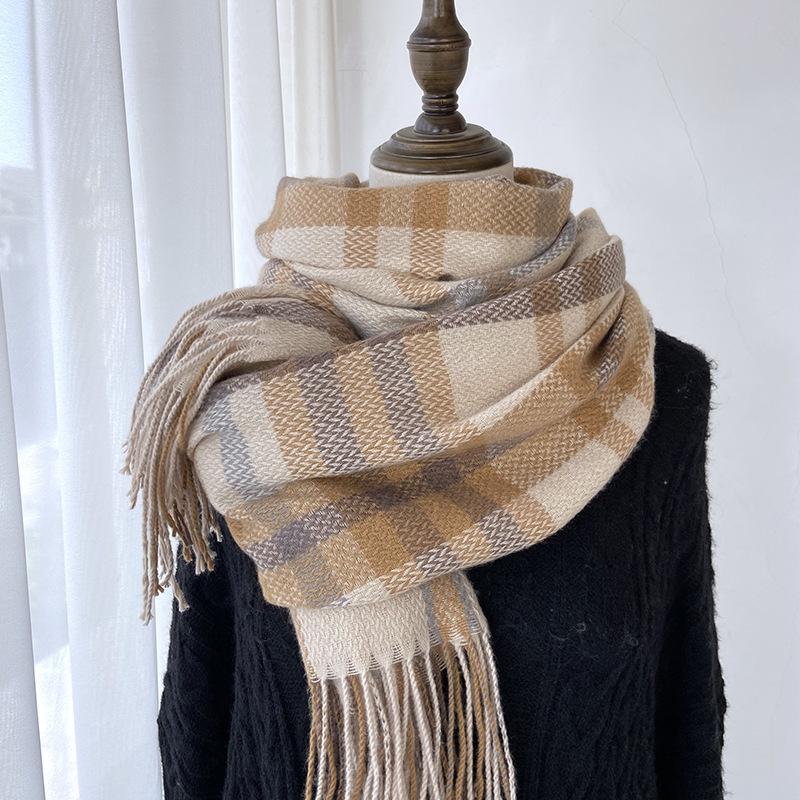 Plaid Scarf - Premium Soft Warm Knit Shawl with Earthy Tones, Vintage Modern Design for Winter Fashion & Layering, Durable Cozy Accessory
