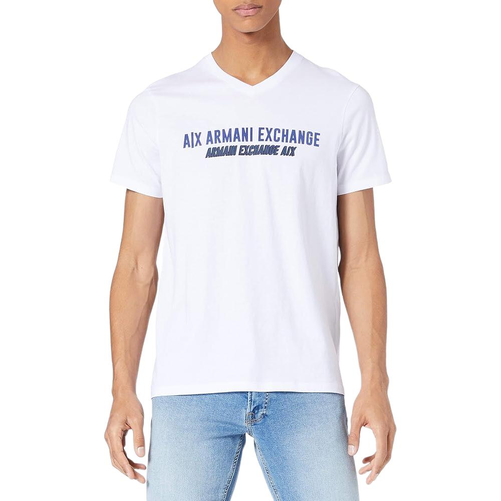 Armani Exchange Повседневная футболка с коротким рукавом и принтом логотипа для мужчин, топ, белый, 3KZTAJ-ZJV5Z-1100