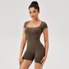 European And American Tight-fitting Sports Jumpsuits With Short Sleeves Square Collar Nude Training Running Yoga Fitness Jumpsuit