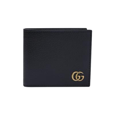 GG Marmont Кошелек-портмоне с логотипом, короткий, двойного сложения, из кожи, мужской, черный 428726-DJ20T-1000