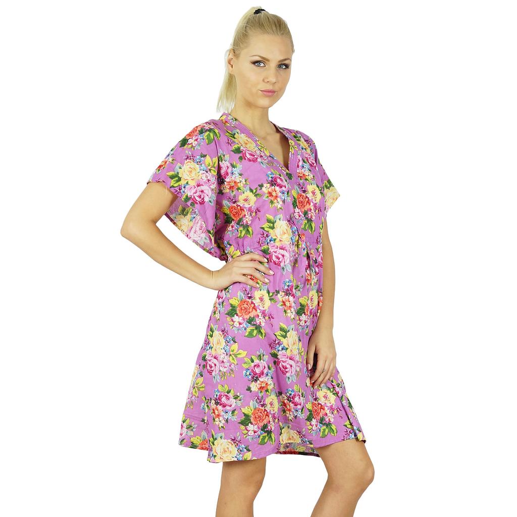 Bimba Женский цветочный кафтан для подружки невесты, короткий хлопковый кафтан, пляжное накрытие