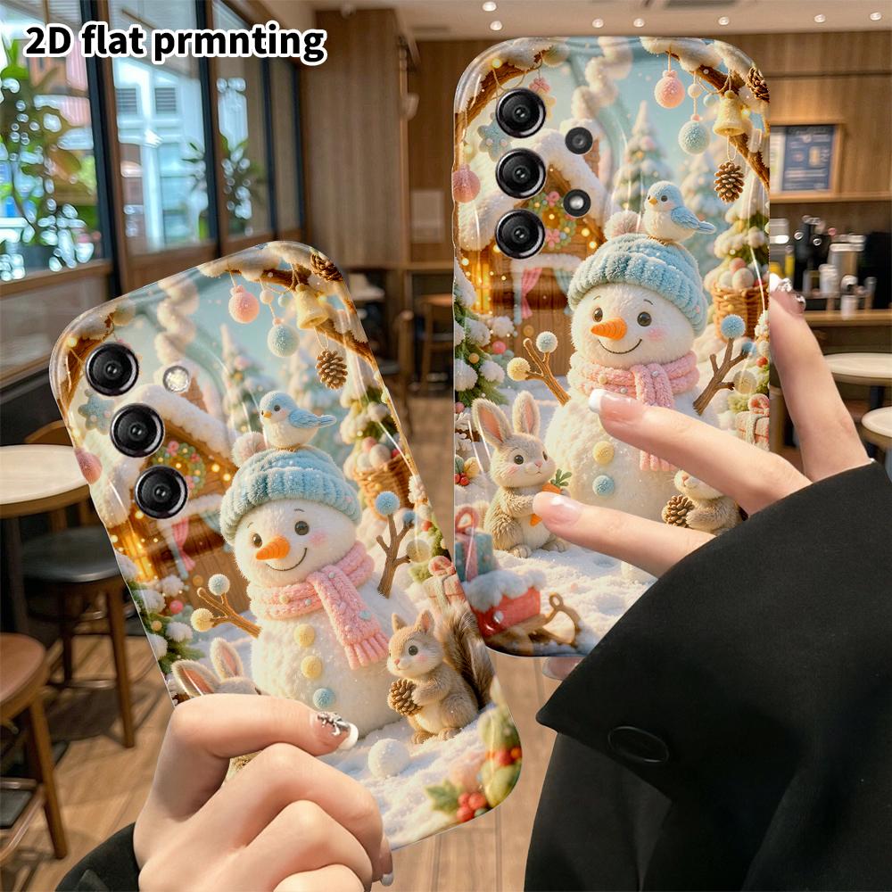 Чехол для телефона: 2D плоский дизайн, подходящий для защитного чехла Samsung Galaxy A34 A35 M05 M06 S20 S22 S21 FE Plus 5G, снеговик в лесу, идеальный рождественский и H
