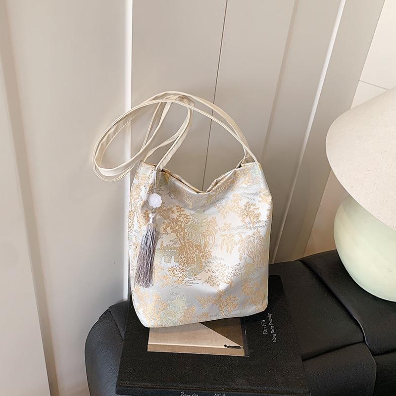 Women S Chinese Style Embroidered Single Shoulder Tote Bag Large Capacity Urban Simple