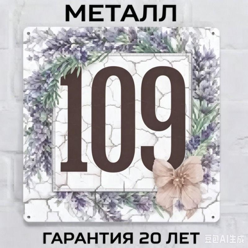 Металлическая табличка с номером дома в деревенском стиле, лавандовая, 20x20 см