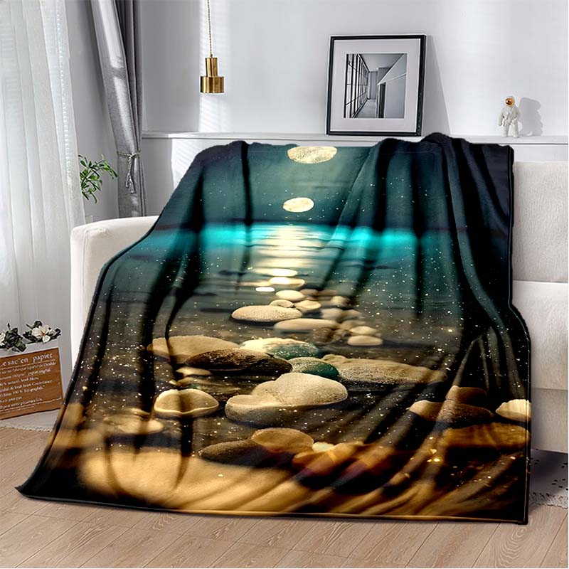 3D Fashion Wave Pebble Starfish Cartoon Flannel Blanket Sofa Bed Bedroom Warm Portable Exquisite Extra Large Warm Blanket Gift