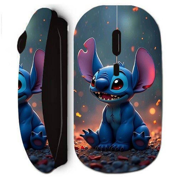 Souris sans fil - Stitch - Noir - Design ergonomique - Style mignon - Optique